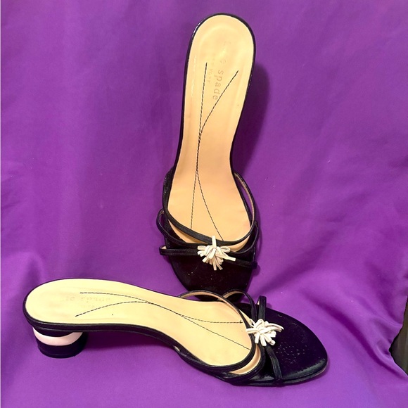 kate spade Shoes - RARE Vintage Kate Spade Leather Black Strappy Slip On Sandals w/Decorative Heels